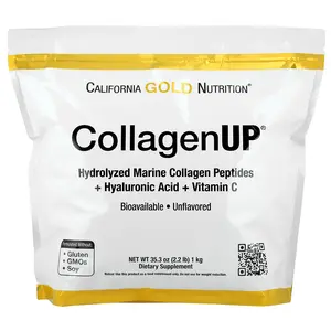 California Gold Nutrition CollagenUP®, Hydrolyzed Marine Collagen Peptides with Hyaluronic Acid and Vitamin C, Unflavored, 2.2 lb (1 kg)
