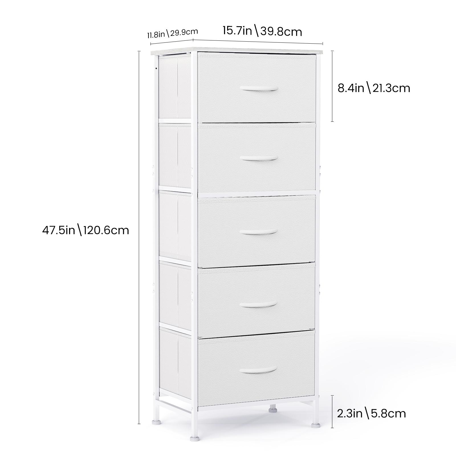 5 Drawer Fabric Dresser for Bedroom, Tall Storage Tower with Wood Top & Strong Metal Frame, Large Capacity Organizer for Clothes, Accessories & Daily Essentials