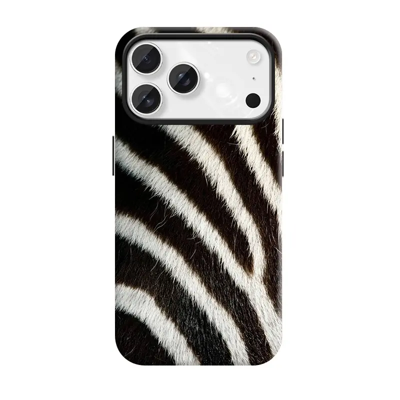 Zebra-Stripe Plastic Antifall Phone Case for Girls, Black & White with Leopard Print, Anti-Drop Shockproof Accessory That Fits iPhone 17 ProMax, 17Air, 16Pro, 15 Pro, 15, 14, Smartphone, Handheld