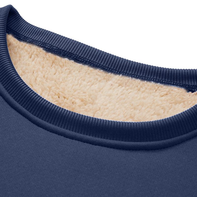 Men's  Fleece-Lined Warm Pullover Sweatshirt ， Long Sleeve, Round Neck for Fall/Winter Comfort, Fleece Sweatshirt