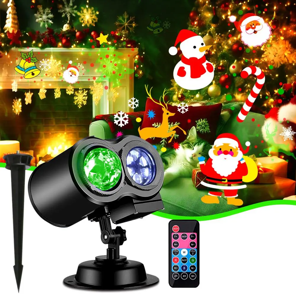 2 In 1 Holiday Projector Lights, 3D HD Christmas LED Projector Night Light with Remote Control, Novelty Light for Party, Indoor & Outdoor Use, Outdoor Decorative Lights