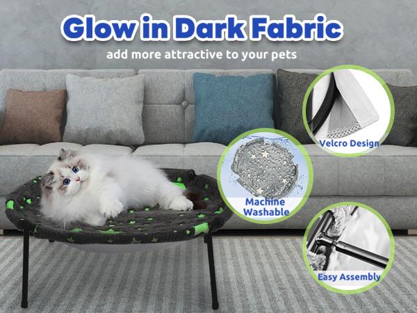 POMESEA Desk & Floor Cat Hammock,Soft Elevated Pet Bed for Dogs & Cats, Glow in The Dark,Napping Spot,Raised Cozy Hammock,Cat Lounge Furniture