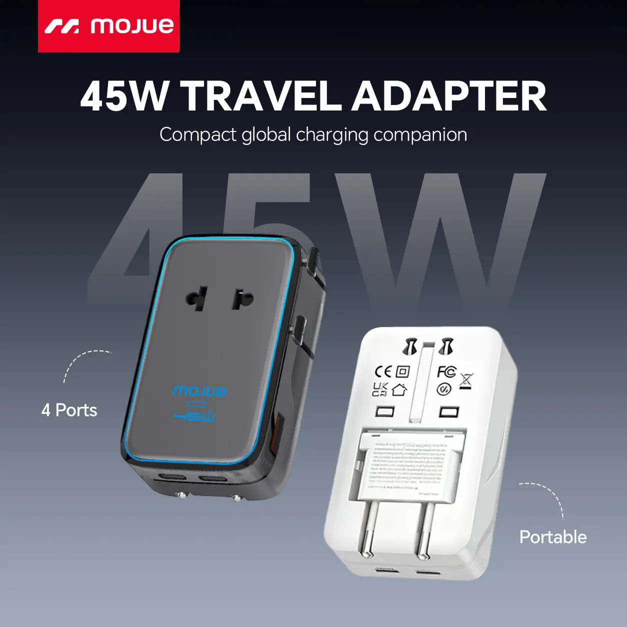 MOJUE travel plug adapter, universal travel adapter, 2026 ultra-thin 45W PD fast charger, 4 ports (1 AC/2 USB-A/1 USB-C) international power adapter essential tiktokshopbacktoschool,back to school,back to school haul