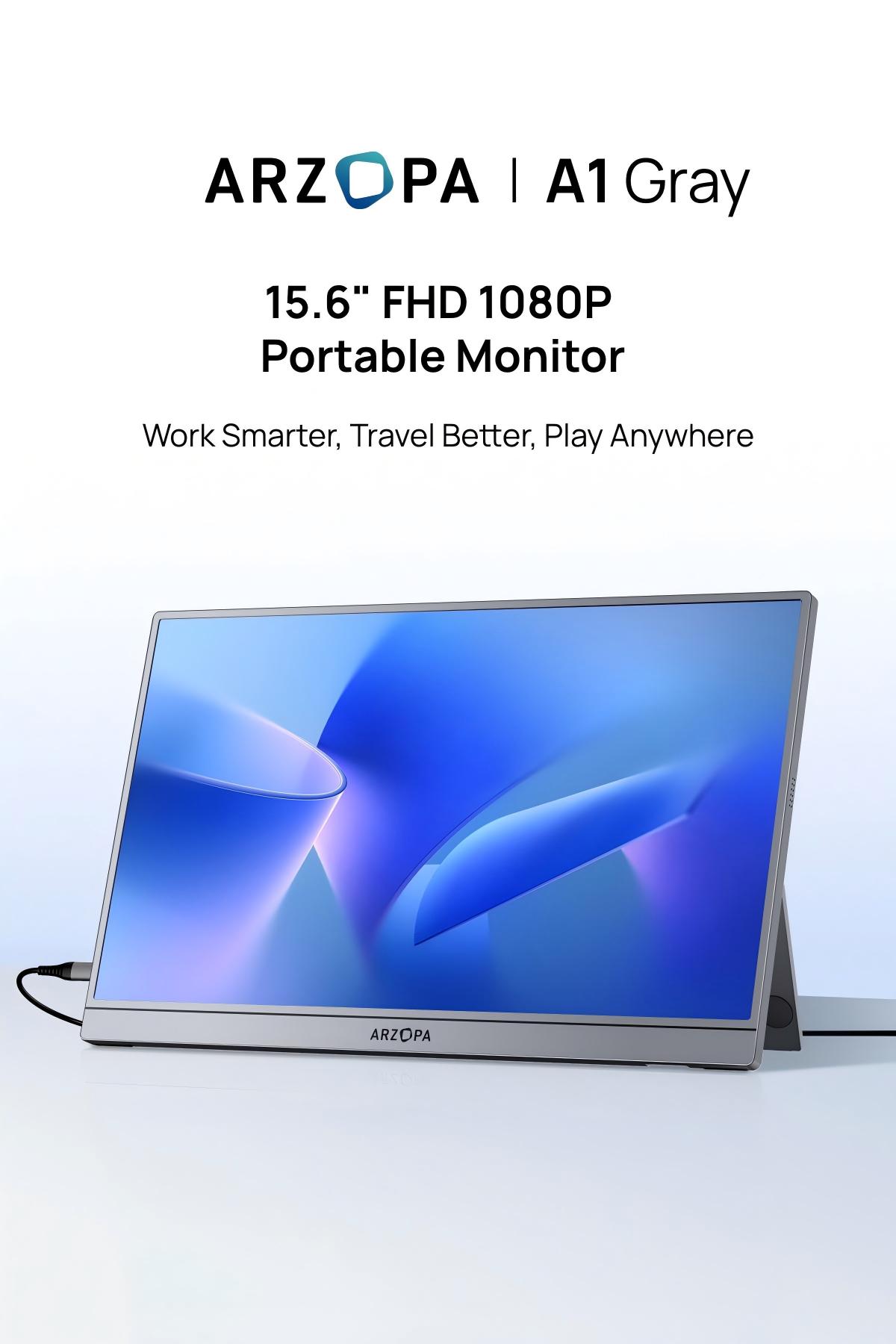 ARZOPA Portable Monitor FHD 1080P Ultra-Slim Portable Laptop Monitor with Kickstand - IPS Display for PC, MAC, Phone, Xbox, PS5 - USB C & HDMI Connectivity