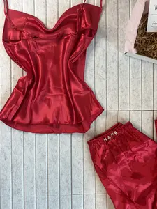 Red, Champagne Gold, Pink, Blue Lightweight Satin Cami Pants Sleepwear Loungewear Pajama Pj Set l Personalizable CUSTOM SIZING AVAIL Gift Present