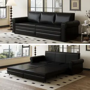 93.7" 3 Seat King Pull Out Sofa Bed,Oversize Convertible Sleeper Sofa ,3-in-1 Faux Leather Convertible Sleeper Sofa,Multi-Functional Sofa Bed,For Apartment,Office,living room furniture,Easy Assembly