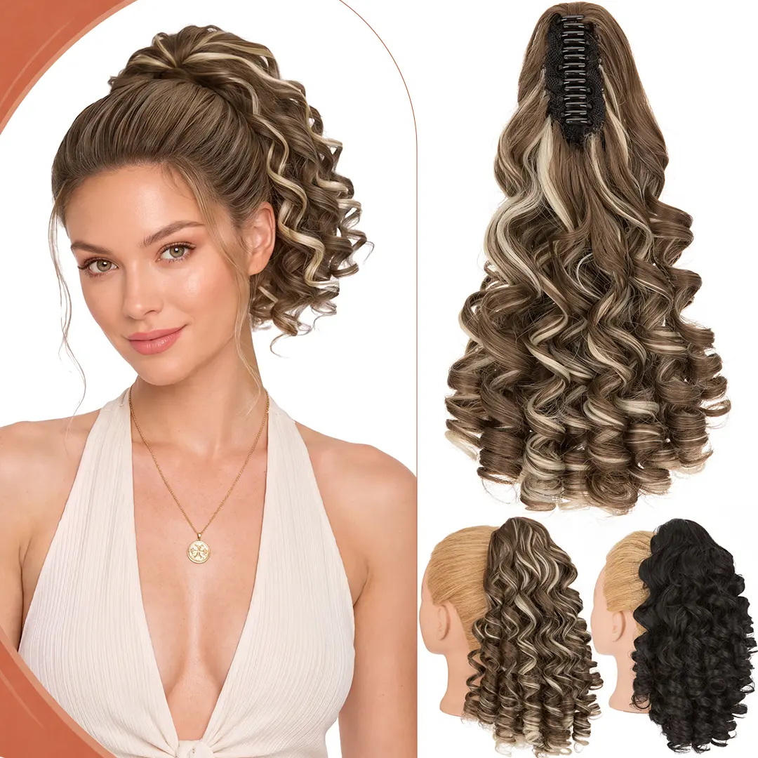 12 Inch Classic Short Claw Clip in Ponytail Extension for Women Deep Bouncy Curly Pony Tails Hair Extensions Synthetic Clip in Ponytail Hairpiece for Daily Party Use