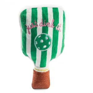 Pickleball Paddle Green Stripe Plush Squeaky Dog Toy