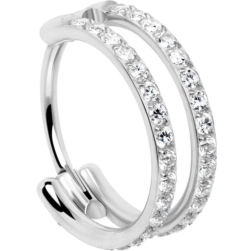 20G Double Row Micro Gem Implant Grade Titanium Hinged Double Hoop Nose Ring