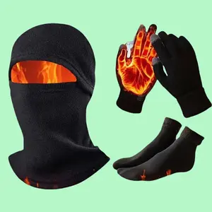 Winter 3Pcs Thermal Set Fleece Balaclava Touch Gloves Thick Socks for Daily Commute