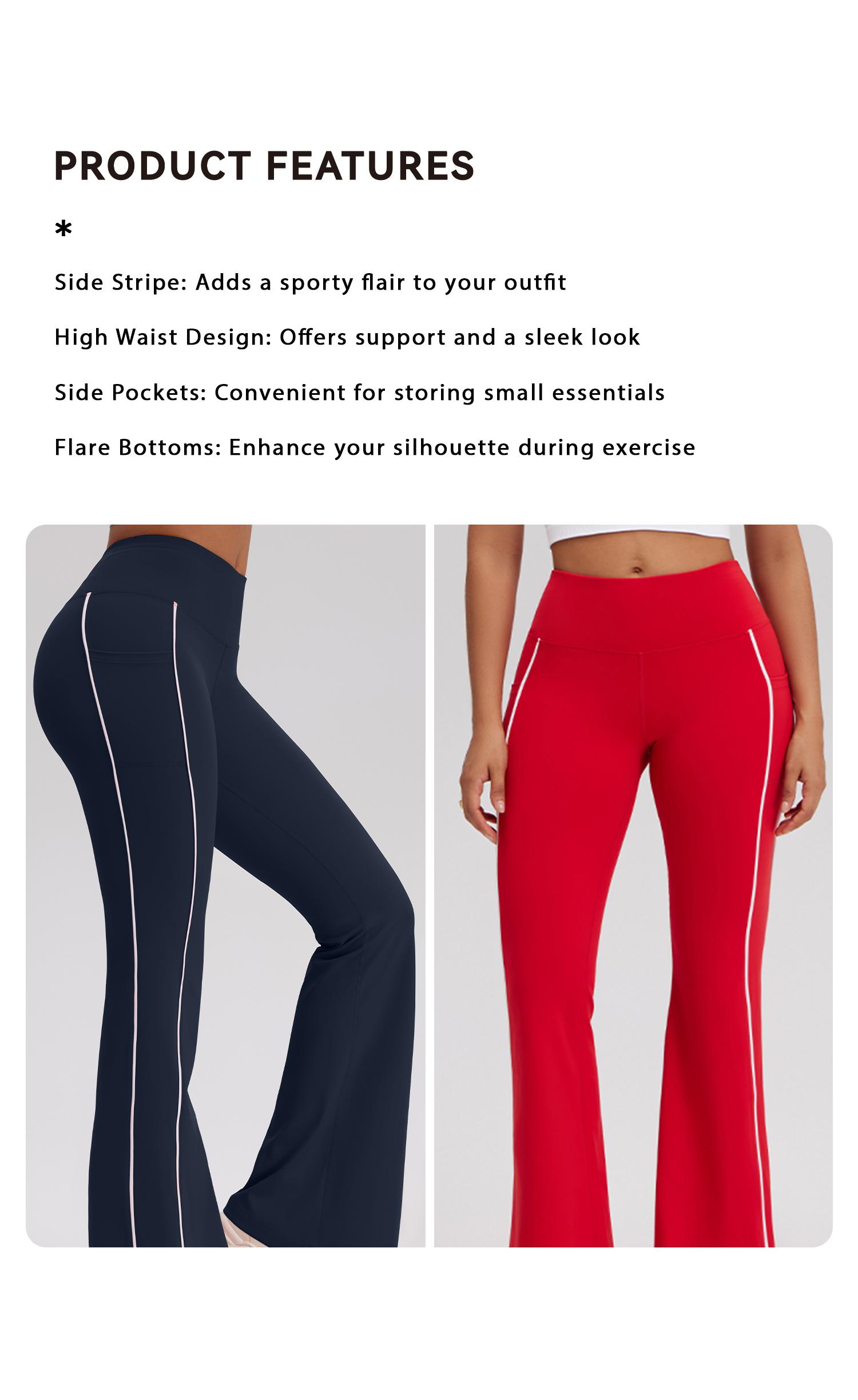 OQQ Women's High Waist Flare Yoga Pants With Pockets – Workout Trousers With Side Stripe Gym Sport Workout Pants Trousers SpringStatements
