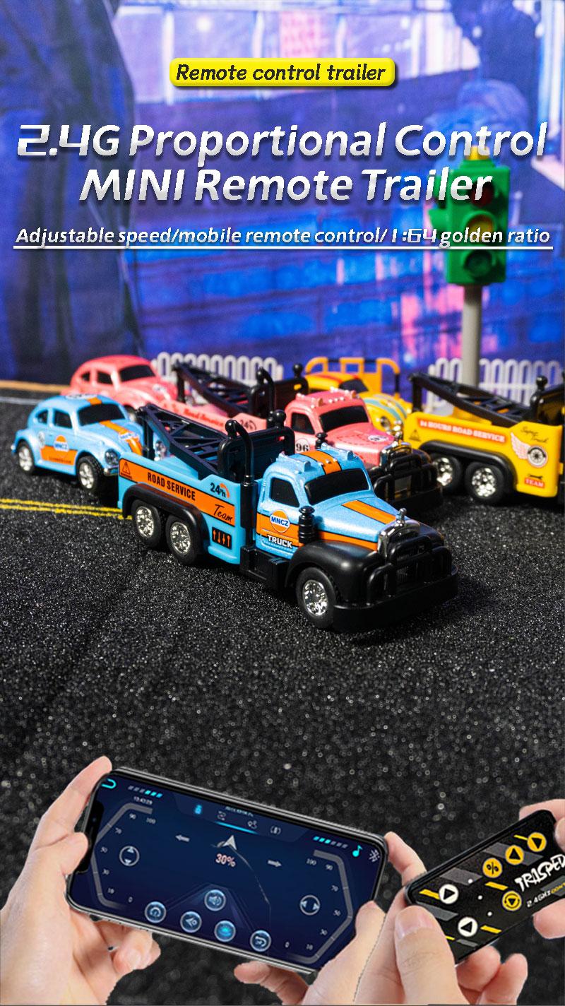 Hotfree 1/64 Mini RC Tow Truck, 2.4GHz Alloy Roadside Rescue Vehicle Model with Movable Crane Hook, App & Remote Control Flatbed Truck, 3-Speed Adjustable, USB-C Rechargeable, Indoor Outdoor Racing Trailer Toy, Christmas Birthday Gift for Kids Boys