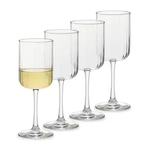 Libbey Paneled Stemmed Wine Glasses Set of 4, 13.5 Oz Fine Ribbed Line Clear Glasses, All Purpose Glasses for Wine, Cocktails and Spritzers