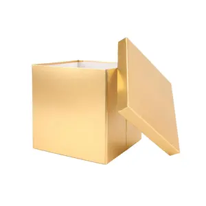 9"x 9" x 9" Collapsable Gift Box w/ Removable Lid | Metallic Matte Gold