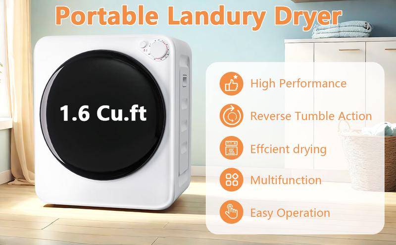 DollarDash 1.6 Cu.Ft Portable Clothes Dryer, 800W Fast Drying Front Load Laundry Dryer with 5 Mode, Mini Electric Clothing Dryer with Stainless Steel Tub, Compact Machine for Apartment, Home, Dorm