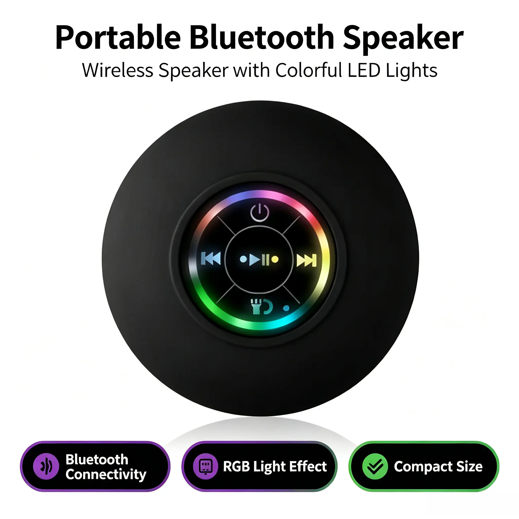 IPX6 Waterproof Bluetooth Speaker with Cool LED Light Show, USB Rechargeable, Hands-Free Calling, Bathroom-Friendly Shower Must-Have for Party Gifts & Home Supplies