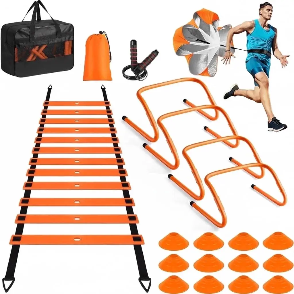 Adjustable Agility Training Set, Speed Ladder with Carrying Bag, Lightweight Fitness Stairs for Agility and Foot Speed, Indoor Outdoor Sports Equipment for Kids Adults