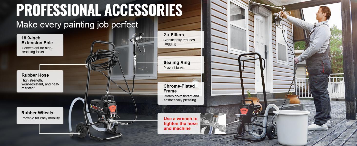 VEVOR Stand Airless Paint Sprayer, TikTokShopBlackFriday, 950W 3000PSI High Efficiency Electric Airless Sprayer With Cart, Paint Sprayers for Home Interior and Exterior Furniture and Fences, Fine And Even Painting Effect