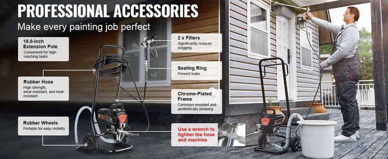 VEVOR Stand Airless Paint Sprayer, TikTokShopBlackFriday, 950W 3000PSI High Efficiency Electric Airless Sprayer With Cart, Paint Sprayers for Home Interior and Exterior Furniture and Fences, Fine And Even Painting Effect