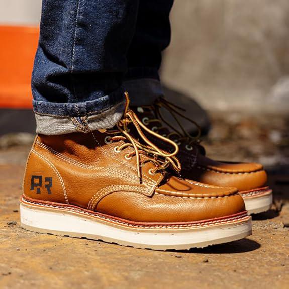 ROCKROOSTER Norwood Soft Toe Men's 6-inch Wedge Work Boots Closed Moc Toe Safety Water Resistant Leather Boots with PORON Materials & Rubber Outsoles ASTM F2892-18 EH Compliant - Walking Shoes SpringStatements