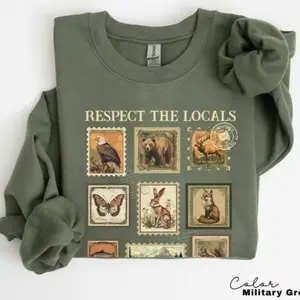 Respect The Local Wildlife Sweatshirt, Gift For Nature Lover, Animal Lover, Protect National Parks, Granola Girl, Postage Postal Stamp