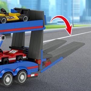 Epic City Transporter Truck Set – 7 Sports Cars, Adjustable Ramp, Tow Semi Truck with Carrier & Trailer, Exciting Pretend Play Toy for Kids 8+,1050pcs Rc Construction Vehicles