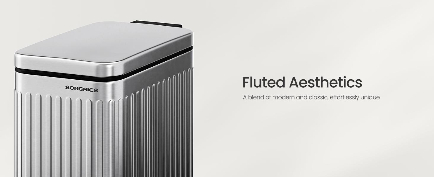 SONGMICS Bathroom Trash Can, 1.6-Gallon (6 L) Trash Bin with Lid, Slim for Small Spaces, Stainless Steel Garbage Can, Soft Close