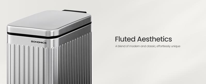 SONGMICS Bathroom Trash Can, 1.6-Gallon (6 L) Trash Bin with Lid, Slim for Small Spaces, Stainless Steel Garbage Can, Soft Close