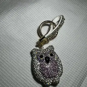 Owl Keychain with Rhinestone Accents and Gold Ring for Stylish Accessory
