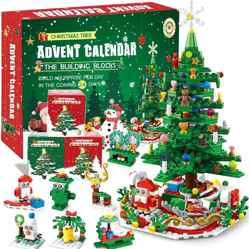 Christmas Advent Calendar Building Blocks | 24 Days Countdown Blind Box, 24-in-1 Xmas Bricks Kit, Santa & Christmas Tree Building Toy, Kids Holiday Gift
