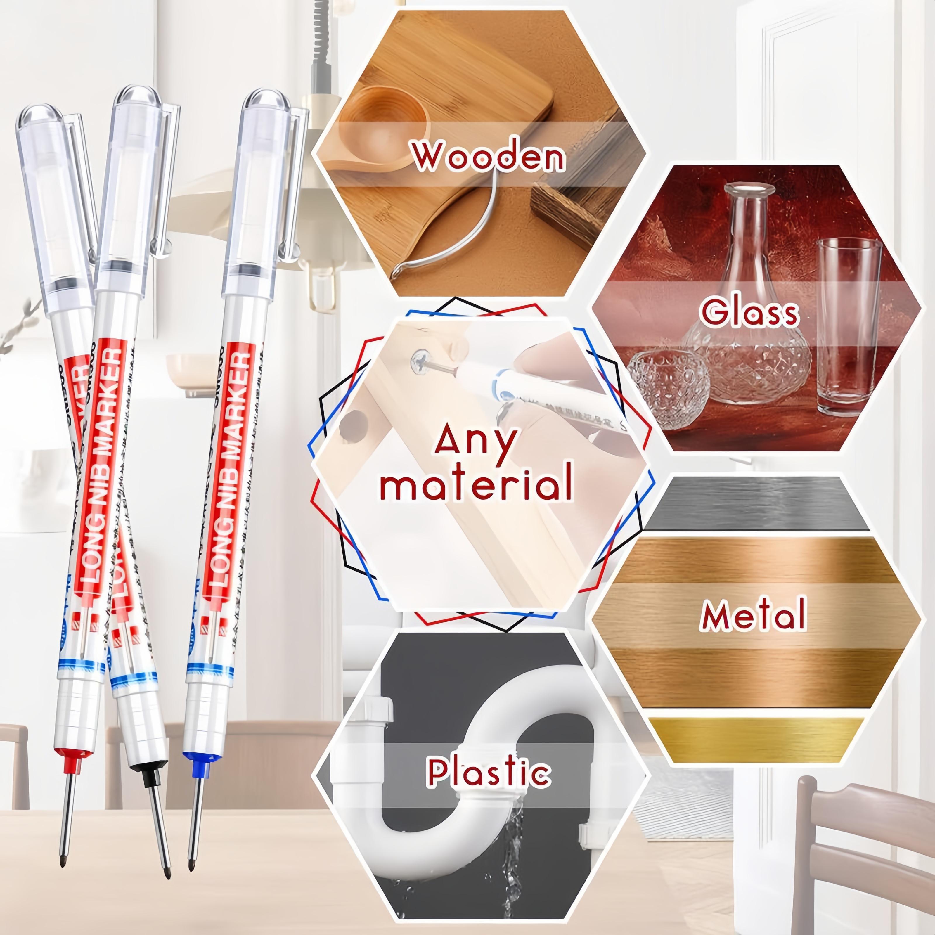 5 Counts Deep Drill Hole Long Nib Marker,20mm Tip Deep Hole Pen,For Metal Perforating PensWoodworking Marker Pen,Quick-Dry Waterproof Marker Pen,Plastic,Marking Pen for Wood,Wall,Cardboard Construction Site Pen