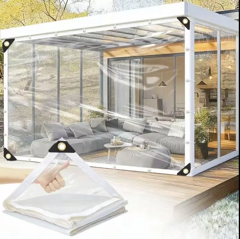 10x13 ft Thick Transparent Lightweight Eco-Friendly Polyethylene Rain Cloth - Waterproof Shield, UV-Resistant, Tear-Resistant, Foldable, 6-Pin Reinforced Metal Grommets for Patio Covers, Outdoor Furniture, Boats, Bags