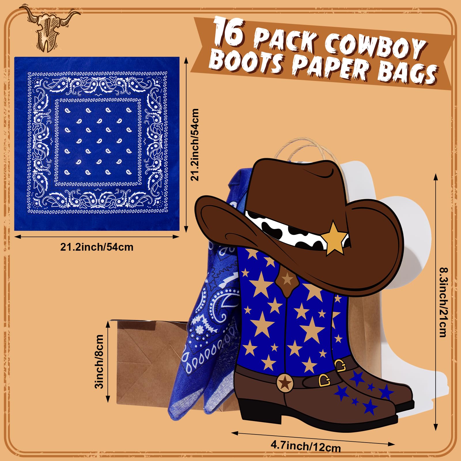 16/32 Pcs Cowboy Party Gift Bags Cowgirl Boots Gift Paper Bags with Handle paisley bandanas Western Theme Party Decorations for Summer Birthday Wedding girls' night Last Rodeo Party bridal showers Supplie