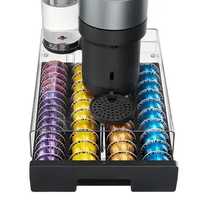 [Live Only] Vtopmart Coffee Pod Drawer Organizer for Nespresso Vertuo Pods, Holds 40 Large or 60 Small Capsules, Acrylic Coffee Pod Holder with Smooth Pull-Out, Anti-Slip Clear Storage