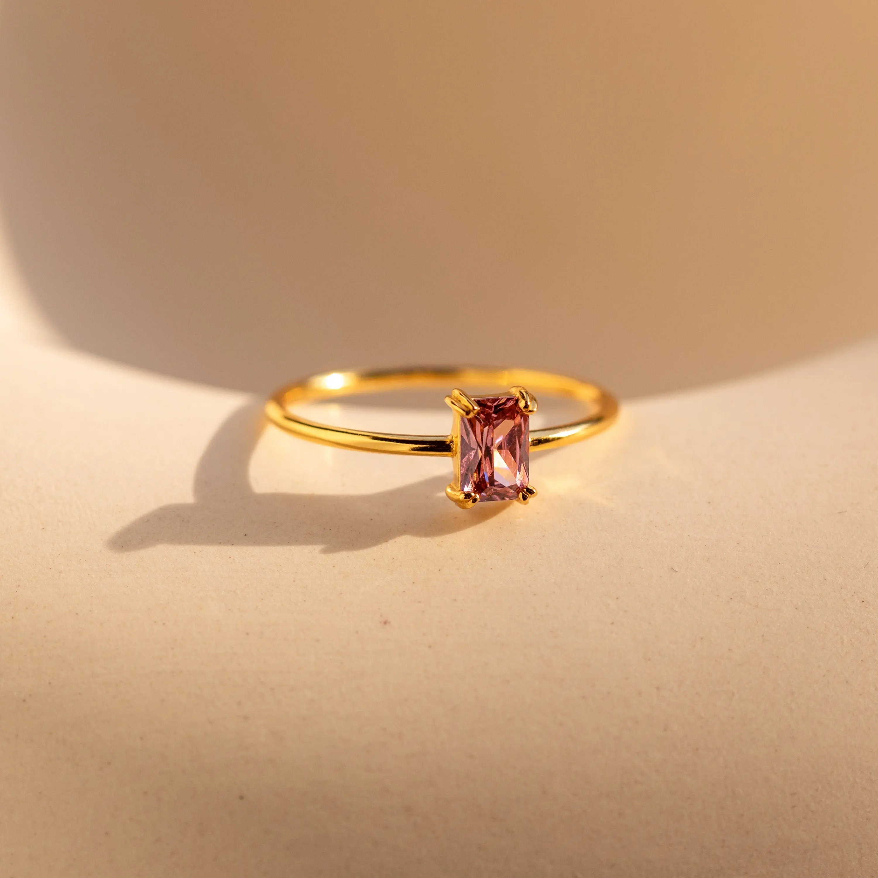 Blush Pink Emerald Ring by Caitlyn Minimalist by Caitlyn Minimalist - Dainty 18K Gold Plated Pink Crystal Promise RIng - Vintage Jewelry - Anniversary Gift