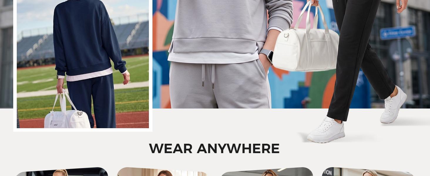 Fisoew Women's 2 Piece Set Fake Layering Crewneck Fleece Long-Sleeve Sweatshirt & Drawstring Medium Length Cropped Jogger Pants, Machine Wash Matching Loungewear Set, Women's Loungewear Sets Clothes Clothes Chic Lightweight