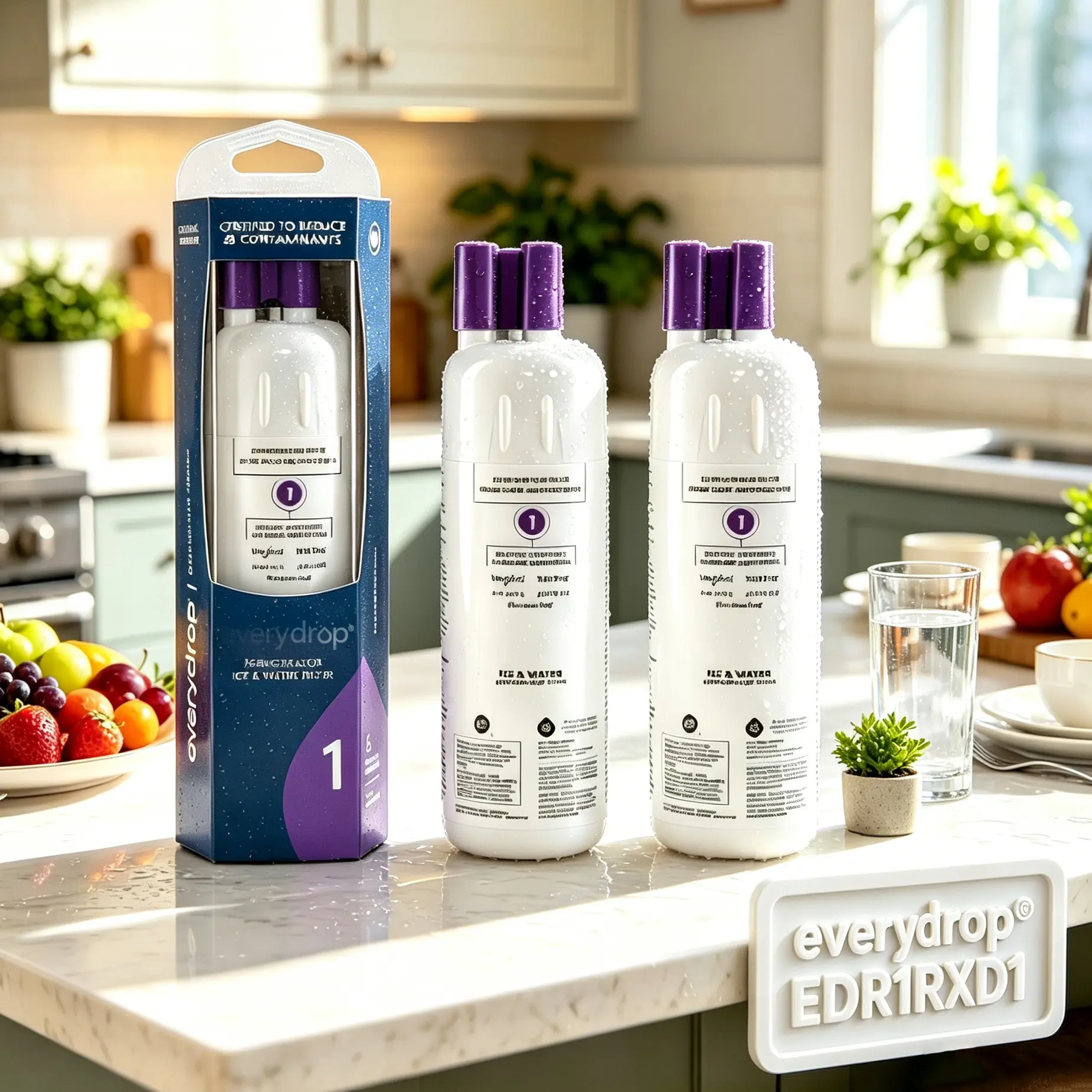 NSF Certified Genuine Refrigerator Water Filter - EDR1RXD1 Replacement for Whirlpool W10295370A, Everydrop Filter 1, EDR1RXD1B, W10295370, WHR1RXD1, KAD1RXD1, P4RFKB2, P8RFWB2L, 46-9930, 46-9081, Water Filtration, Standard Fit, Home Use, No Battery, Genui