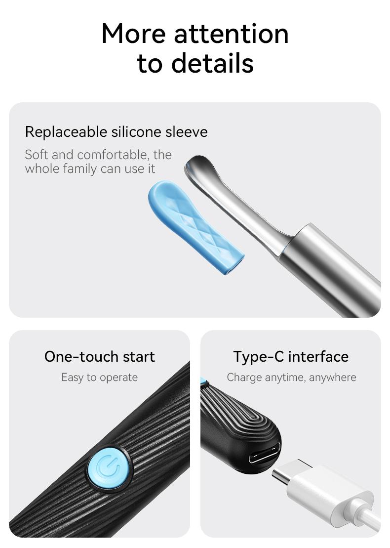 1080P HD EarWax Removal Tool with Camera 6 Ear Spoons Set Rechargeable USB Battery Dual Power Safe Ear Care Gentle with WiFi