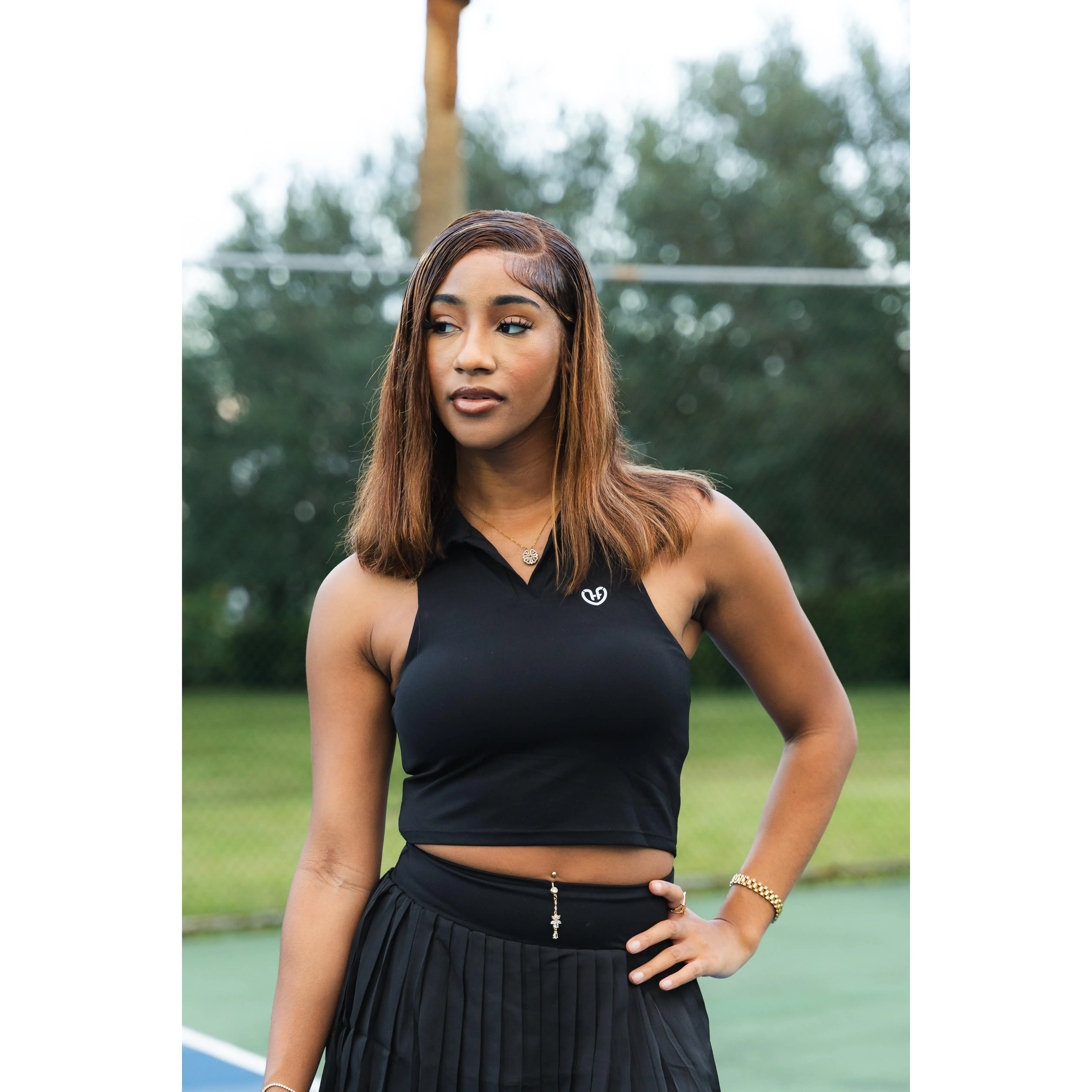 Humble Flex ® Pickle Ball Crop Top - Black, Summer Wear, Nylon Spandex Blend, True to Size Fit, Comfortable & Stylish for Active Lifestyle
