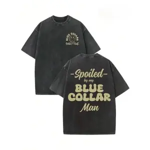 new vintage Summer T-Shirt, 230G Double-Sided Washed T-Shirt, "Spoiled By My Blue Collar Man", Patterned Printed T-Shirt,
