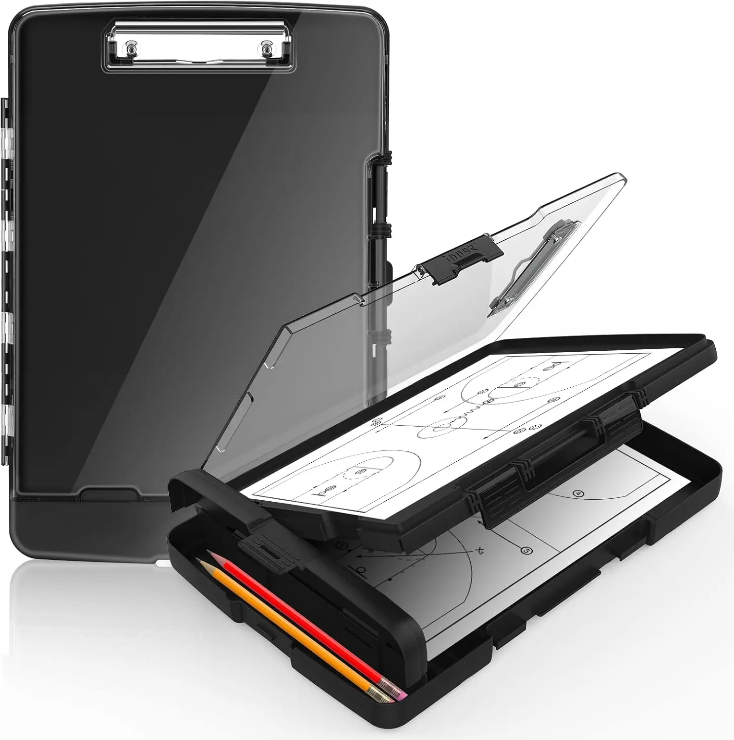 Original Clipboard with Storage & Pen Holder, Heavy Duty Clip Boards 8.5x11 with Dual Storage, Clearview Dry Erase Coach Clipboard with Real Hinge, High Capacity, School & Office Supplies