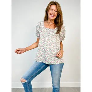 Smocked Floral Print Top Smocked Floral Print Top