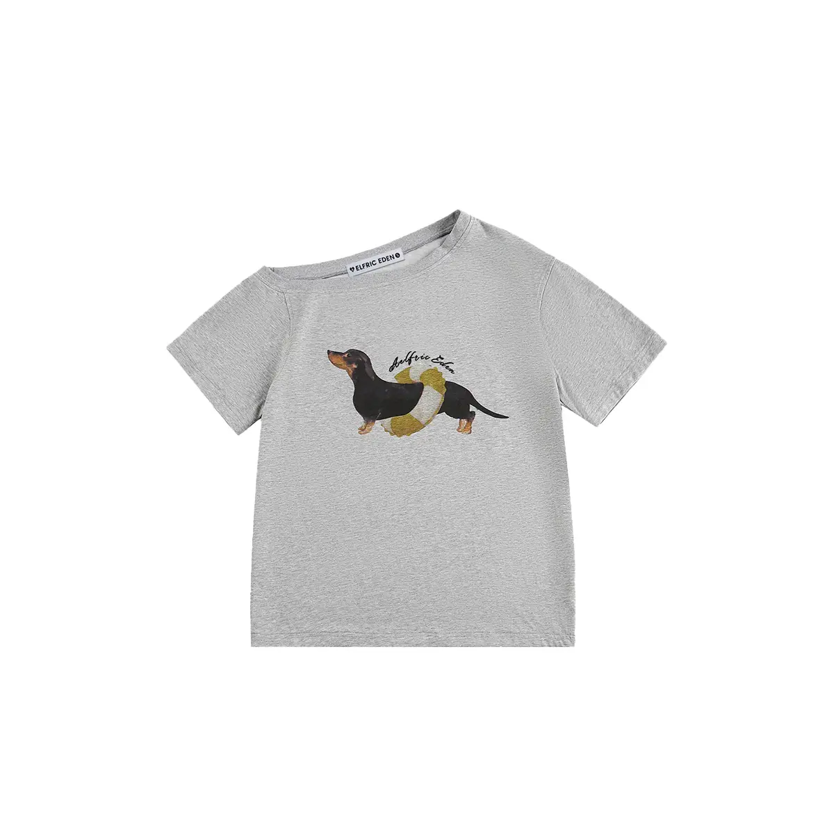 Aelfric Eden Dachshund Off-The-Shoulder Tee Mens Oversized Graphic Tees Cute Dog Casual Women Tshirts Short Sleeve Top Cotton Cute Tee Shirt