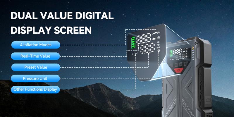 16800mAh [ 5 in 1 Function ] Geeneu Portable Car Jump Starter With Air Compressor 6000A (10.0L Gas, 9.0L Diesel) With 150 PSI Tire Inflator, 12V Car Battery Jump Power With LED Light F6 portable jumpstarter batterycharger Outdoorfun Emergency Lighting