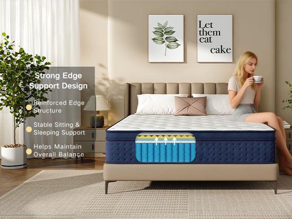 12/14 Inch Twin, Full, Queen, King  Memory Foam And Spring, Hybrid  Medium Firmness,Motion Isolation and Firm Edges， Breathable Spring   ,Ergonomic queen size  Interior Modern，For Home Rooms Hotels fort able Pocket Coil Mattress modern