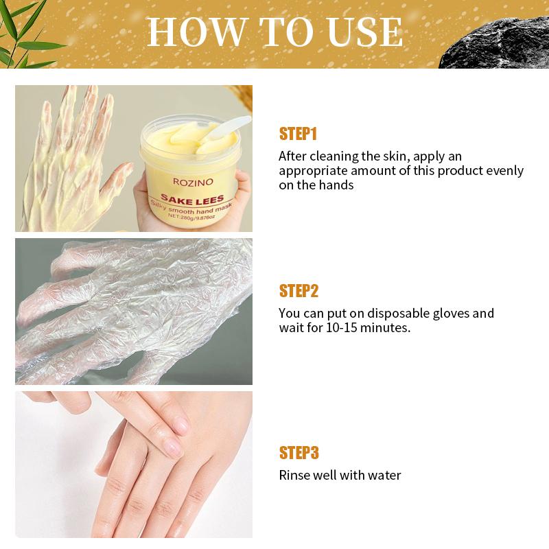 ROZINO Sake Lees Hand Mask - Silky Smooth Formula for Hand Skin Care & Moisturization - 280g Net Weight