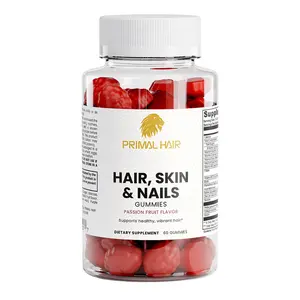 Hair, Skin and Nails Gummies with Biotin & Collagen - Vitamins A, C, D, E & Zinc - Passion Fruit Flavor - Supports Natural Glow & Healthy Growth - 60ct
