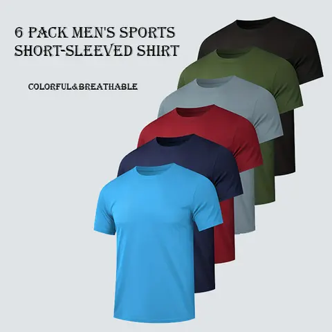 Veldtholos 6pcs Male Fitted T Shirts - Breathable Short Sleeve, Quick-Dry, Moisture-Wicking Athletic Fashion Activewear for Intense Training, Machine Washable Gym Tops