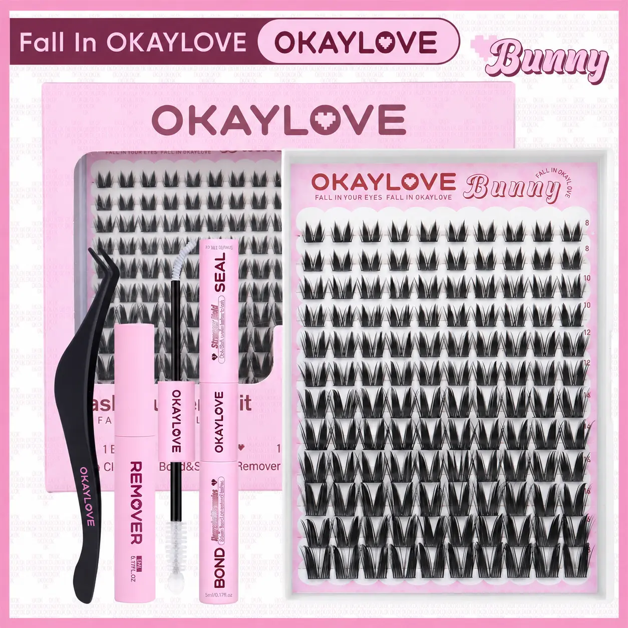 OKAYLOVE Bunny Lash Kit | Manga Lash CLusters Extension with Waterproof Long-lasting Lash Bond and Seal,Tweezers and Remover for DIY Eyelash at Home Easily, Natural Makeup Girl Gifts  Cosmetic #backtoschool #sohochic