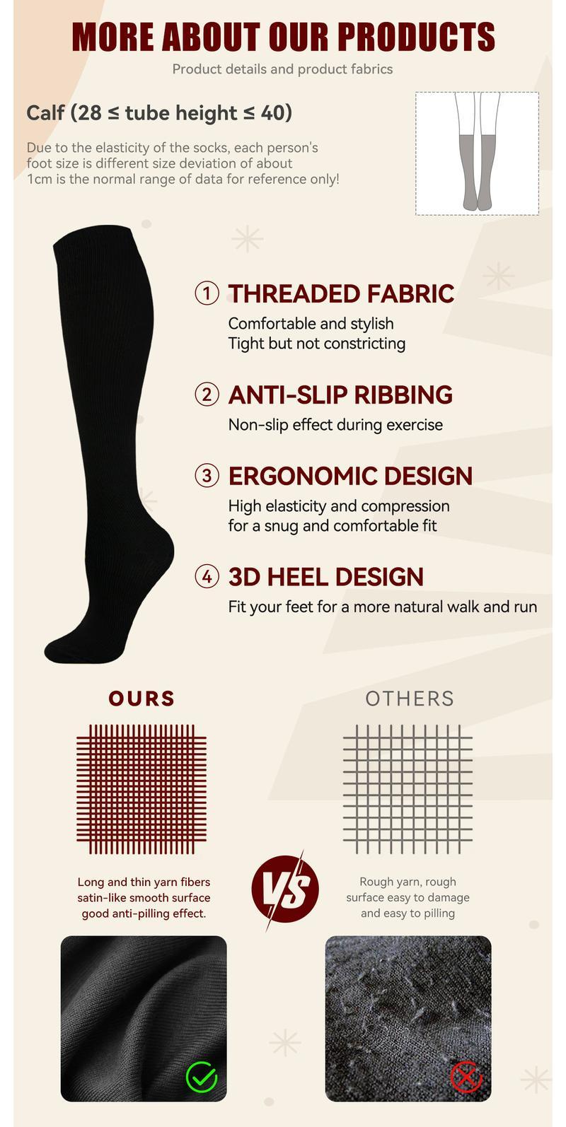 ISUNIE Plus Size Compression Socks for Men & Women - 2 Pairs, Solid Black, Comfortable All-Day Wear, Ideal for Running & Hiking